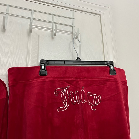 Juicy Couture Size XXL Velour Bling Tracksuit Set Red Rhinestone jacket pants - Picture 6 of 10